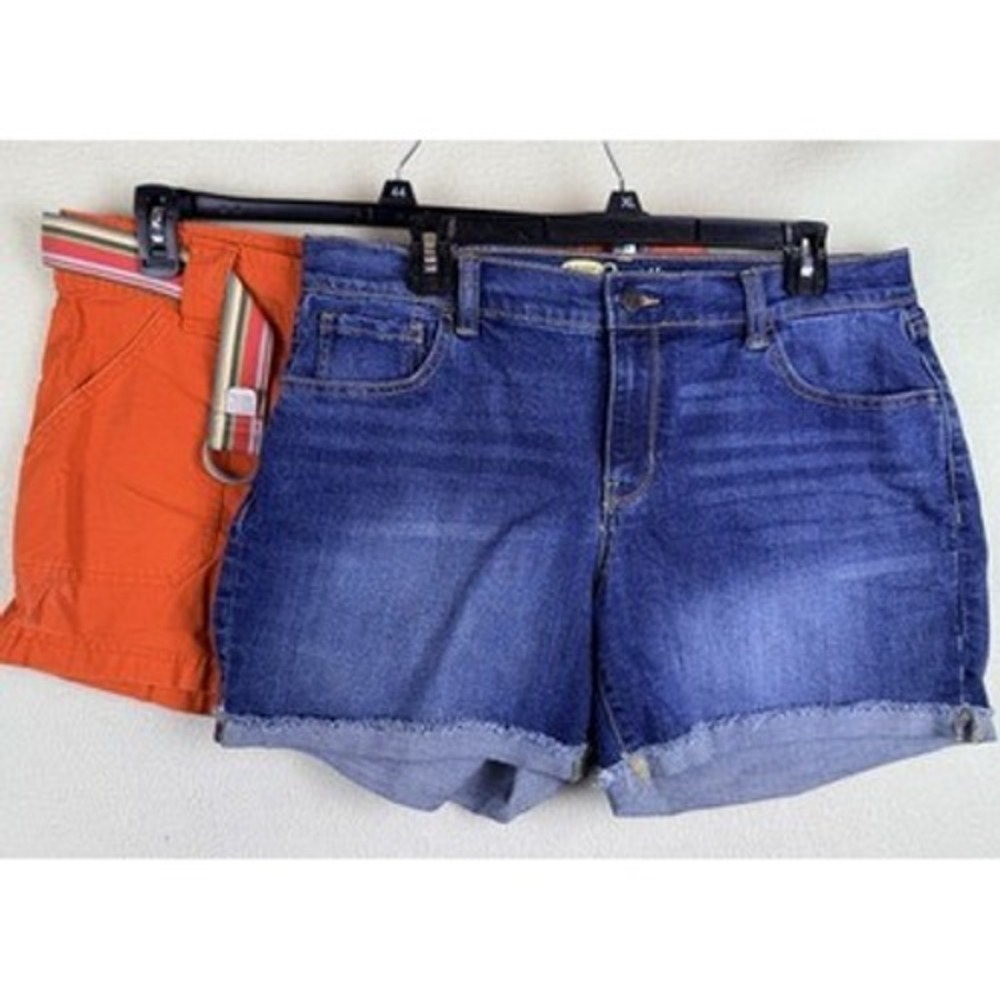 Old Navy Womens Sz 12 Orange Chino and Blue Denim Shorts The Sweetheart Lot of 2